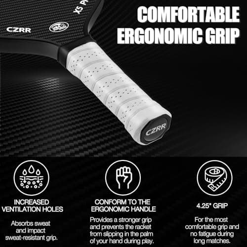 CZRR Pickleball Paddle, USA Pickleball Approved, 3K Raw Carbon Fiber Surface (CFS) High Grit & Spin, with 16MM Polypropylene Honeycomb Core, Ideal for Novice and Professional Players