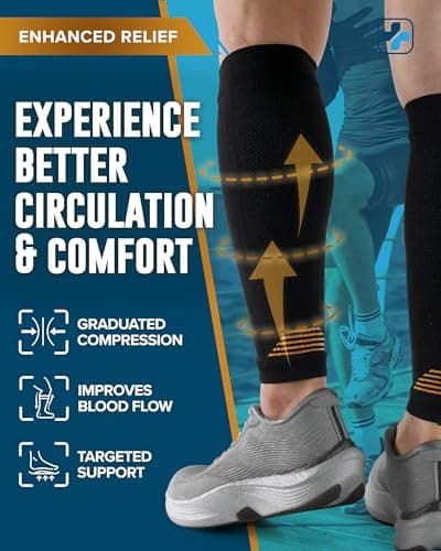Doctor's Select 2 Pairs Copper Calf Compression Sleeve - Leg Compression Sleeves for Women & Men, Shin Splint Relief
