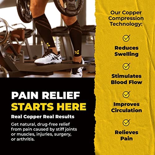 Calf Compression Sleeves for Men & Women - Leg Sleeve and Shin Splints Support - Ideal for Leg Cramp Relief, Varicose Veins, Running - 20-30mmHg Copper Infused Nylon by CopperJoint - Medium