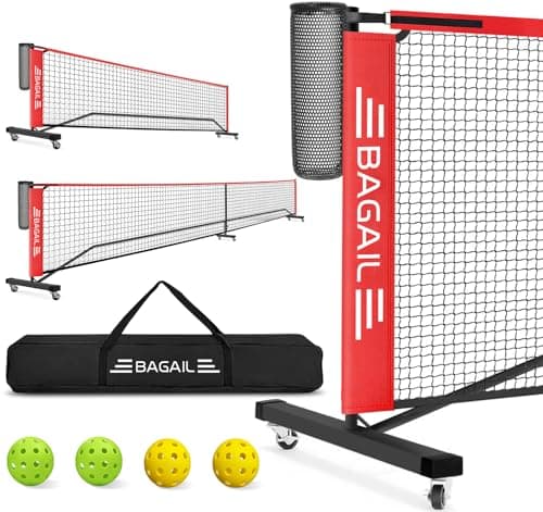 BAGAIL Portable Pickleball Net Set with Wheels, 22 FT Regulation Size & 11 FT Half Court Size 2-in-1 Pickle Ball Net with Ball Collector, Carry Bag, 4 Pickle Balls, Easy Setup for Outdoor Indoor