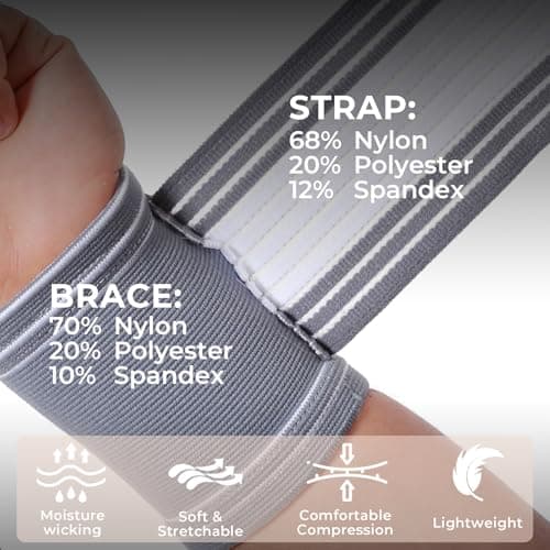 NeoTech Care Wrist Band - Adjustable Compression Strap - Elastic & Breathable Fabric - Support Sleeve for Tennis, Sports, Exercise - Men, Women, Right or Left (Gray Color, Size M, 1 Unit)