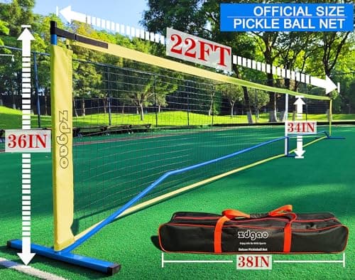 Zdgao Pickleball Net for Driveway with 22FT Regulation Size Pickleball Net, 4 Outdoor Pickleballs and Carry Bag, Weather Resistance Strong Steel Frame