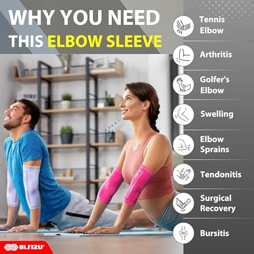 BLITZU 2 Pack Elbow Compression Sleeve, Tennis Elbow Brace Support for Golfer's, Arthritis, Bursitis & Tendonitis Treatment & Pain. Great for Gym Workout, Weightlifting. Black Large.