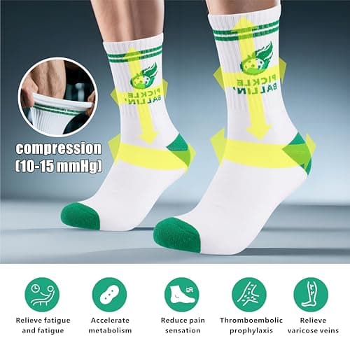 Newluck Pickleball Socks Sport,Running,Calf,Compression,Apparel,Performance Cushione,Breathable,Crew Sock for Men Women(3Pairs)
