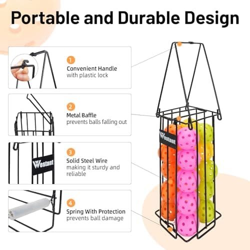 Pickleball Ball Holder Set - Large Capacity Pickleball Hopper with 20 Balls, Must-Have Pickleball Accessories for Pickleball Training, Pickleball Caddy for Pickleball Practice Equipment