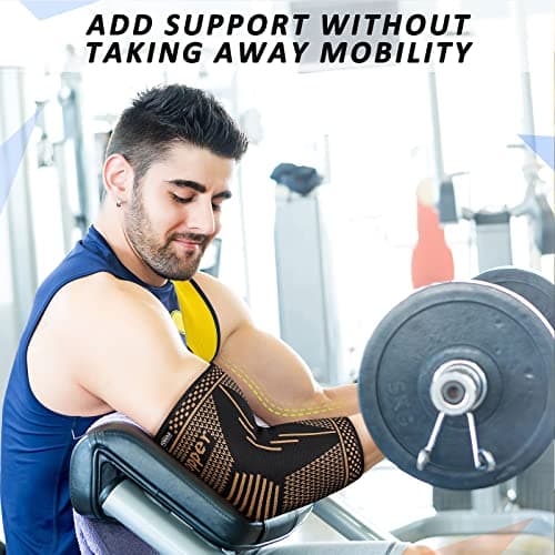 Copper Elbow Brace Compression Sleeves for Pain Relief Men Women, Arm Support Forearm Pads Braces for Tendonitis,Tennis, Golfers, Arthritis, Weight lifting