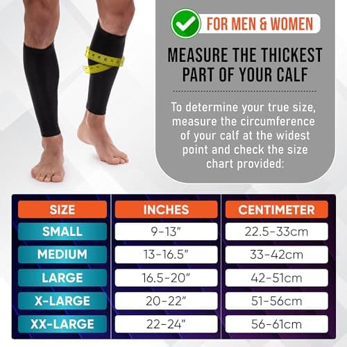 Calf Compression Sleeves for Men and Women - (1 Pair) Footless Compression Socks Support for Varicose Veins, Nursing, Pregnancy, Running - PhysFlex Leg Sleeve Brace for Shin Splints, Pain Relief and Reduces Swelling (Black, Medium)