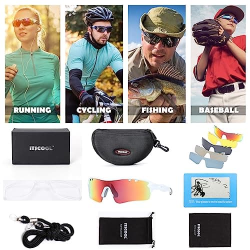 Polarized Sports Sunglasses with 5 Interchangeable Lenses for Men Women Softball Baseball Pickleball Cycling Glasses