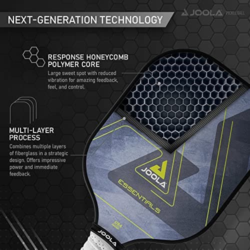 JOOLA Stratos or Essentials Pickleball Paddle – Reinforced Fiberglass Surface, Honeycomb Polypropylene Core, USAPA Approved, Durable & Beginner-Friendly Pickleball Racket with Comfortable Grip