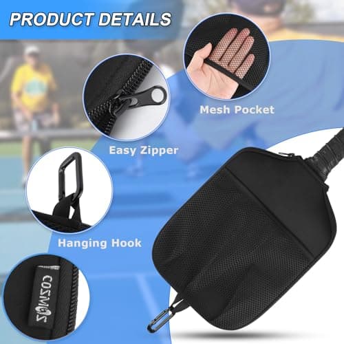 Cosmos 2 Pcs Pickleball Paddle Cover Paddle Case Bag Pickleball Racket Sleeve and Ball Storage Mesh Pocket for Pickle Ball Equipment Accessories Storage & Carrying, with Fence Hook