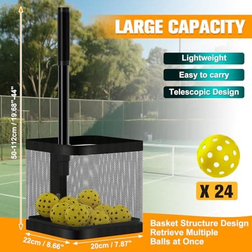 Pickleball Picker Upper Holds 14 Balls, Pickleball Ball Picker Hopper Tube, Pickleball Pickup Tube - Lightweight Pickleball Retriever Collector with Shoulder Strap