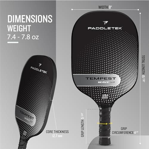 Paddletek Tempest Wave V3 Pickleball Paddle | Professional Pickleball Paddles with Polymer Honeycomb Core, ICED Carbon Fiber Surface, Tempest PolyCore & High Tack Performance Grip | USAPA Approved