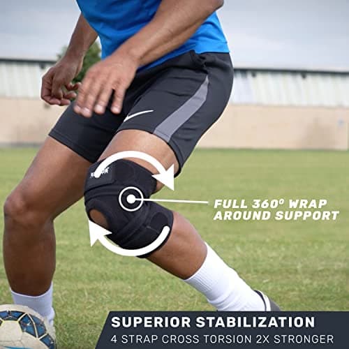 Knee Brace Meniscus Tear Support For Arthritis Acl, Mcl Pain Patented 4-way Adjustable Wraparound Strap Dual Side Stabilizer For Patella Stability Size [medium]