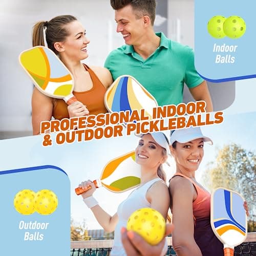 Pickleball Paddles Set of 4, Premium Wood with 4 Indoor & Outdoor Pickleball Balls and 1 Carry Bag, Pickleball Rackets with Ergonomic Cushion Grip for Beginner & Professional Gifts for Women Men Youth