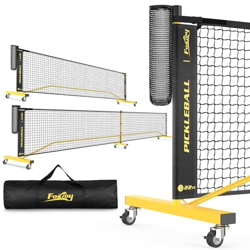 Pickleball Net with Wheels, Portable 2-in-1 Pickle Ball Net with Ball Collector,22FT Regulation Size & 11FT Half Court Size, Carry Bag, Steady Metal Frame for Outdoor Indoor Driveway