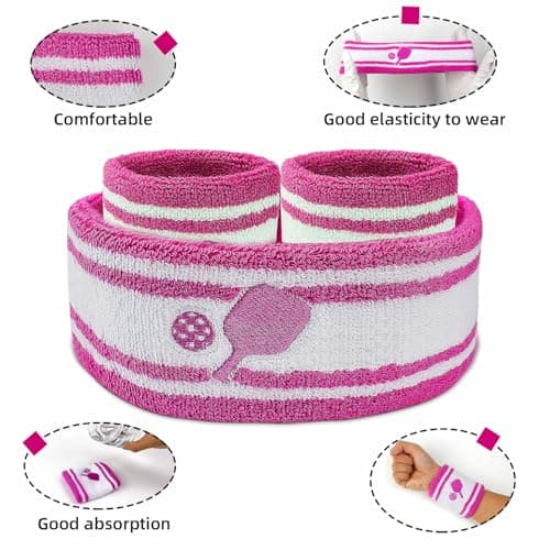 KOFULL Pickleball Accessories, Pickleball Gifts for Women and Men, Cotton Sweat Bands Headband Set for Pickleball, Tennis, Golf, Yoga Sports, Green