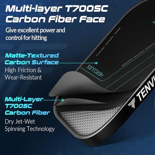 TENVINA Pickleball Paddles, Multi-Layer T700SC Textured Carbon Fiber Pickleball Paddle, 4-Types of Shapes and Thicknesses, USAPA Approved Pickle Ball Paddle, Strong Spin and Power Surface