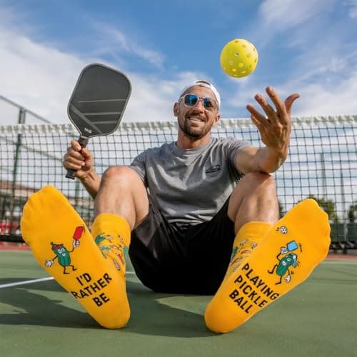 Funny Novelty Pickleball Socks for Adults - Pickle Ball Gifts Colorful Unisex Crew Length One Size Socks