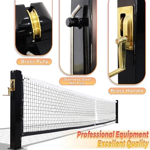 Pro-Grade In-Ground Pickleball Net with Brass Crank Handle,Galvanized Steel Sleeves,Tournament Regulation Size,Heavy Duty Pickleball Post for Indoor Gym or Outdoor Court