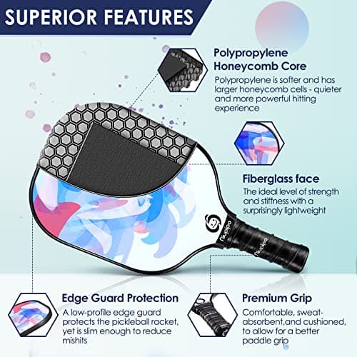 niupipo Pickleball Paddles Set of 2/4, USAPA Approved Fiberglass Surface Lightweight Pickle Ball Rackets with Honeycomb Core, 2 Indoor and 2 Outdoor Balls, 1 Carrying Bag for Beginner, Men, Women