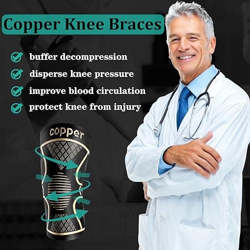 Copper Knee Braces for Women and Men 2 Pack, Knee Compression Sleeve for Knee Pain, Arthritis,ACL, Meniscus Tear, Joint Pain Relief, Knee Support for Running, Working Out, Fitness, Weightlifting-M