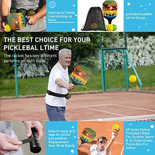 Pickleball Paddles Set of 4 with 4 Premium 9-Ply Basswood Paddles & 4 Pickleballs & 2 Handle Grips Tape & 2 Pickleball Belts & Carry Bag for Beginners Men Women Adults(New Version)