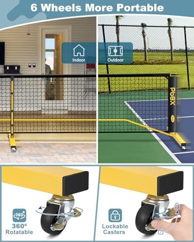 Pickleball Net Set, Portable Pickleball Set w/Wheels, 11ft & 22ft Regulation Size Pickel Ball Net, Set of 4 Balls and Paddles, Heavy Duty Frame for Backyard Driveway Outdoor