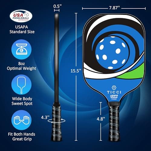 T TICCI Pickleball Paddles Set of 2, USAPA Approved Fiberglass Pickle Ball Paddles with 4 Pickleballs, Lightweight Rackets for Adults & Kids, Includes Carry Bag & Net Bag for Men, Women, Beginners,