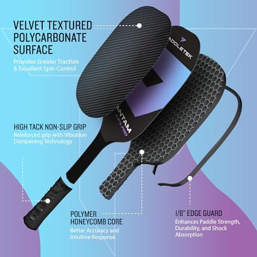 Paddletek Bantam EX-L Pro Pickleball Paddle | Professional Pickleball Paddles with Honeycomb Core, Velvet Textured Polycarbonate Surface, Bantam SRT Core & High Tack Performance Grip | USAPA Approved