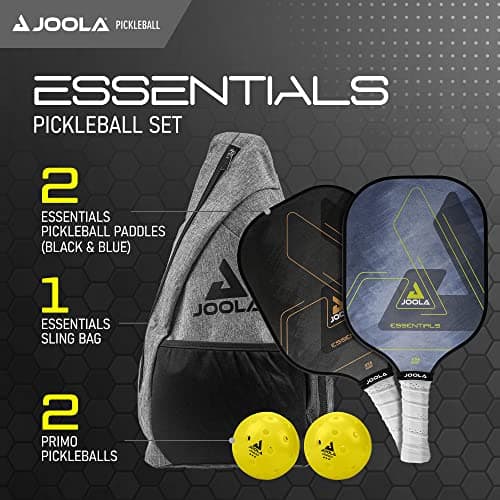 JOOLA Pickleball Paddles & Sets – Agassi Shape or Essentials – Fiberglass or Carbon Fiber Surface – UPA-A & USAP Approved – Single Paddle or Pickleball Set with Balls & Bag – Enhanced Spin & Control