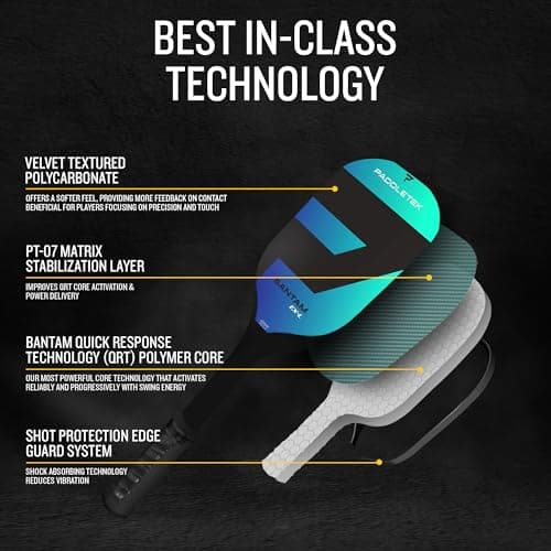 Paddletek Bantam EX-L Pickleball Paddle | Professional Pickleball Paddles with Honeycomb Core, Polycarbonate Surface, Bantom PolyCore & High Tack Performance Grip | USAPA Approved