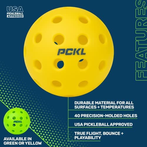 PCKL Optic Speed Pickleball Balls | Choose Indoor or Outdoor Pickleballs | USAPA Tournament Aproved | 4 Pack Crack-Resistant