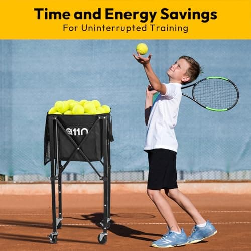 A11N Pickleball Tennis Ball Hopper - Sturdy Large Capacity Tennis Ball Basket Holds 120 Balls, Upgraded Pickleball Caddy Practice Equipment/Multifunction Pockets and Wheels for Training/Teaching