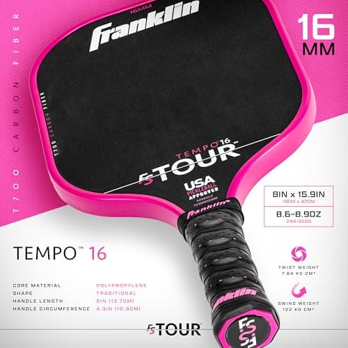 Franklin Sports Pro Pickleball Paddle Set - FS Tour Series Carbon Fiber Paddle, Cover + Eraser - 14mm + 16mm