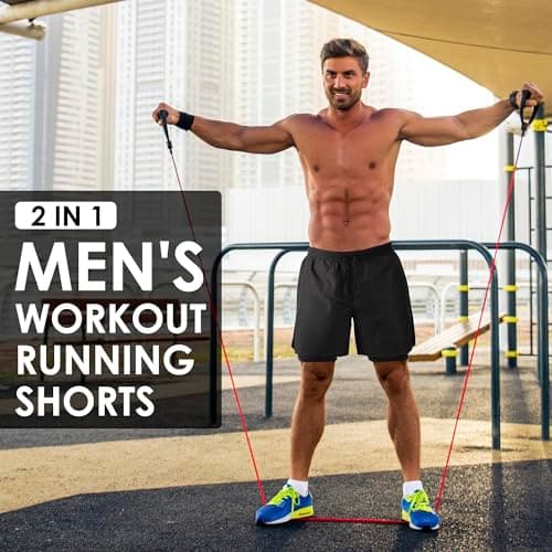 NIMOJIRO Men's 2 in 1 Running Shorts Workout Athletic Training Gym Outdoor Sports Shorts