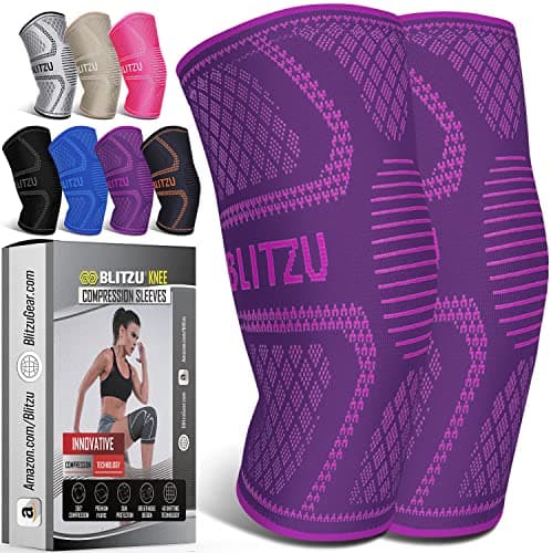 Knee Brace for Women & Men, 2 Pack Compression Knee Brace, Knee Support Sleeve for Pain Relief, Running, Workout, Sports, Knee Braces for ACL, Meniscus Tear, Arthritis and Injury Recovery Purple L