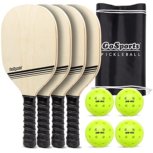 GoSports Pickleball Sets - Classic, Retro, Steel Blue, or Yellow - Includes 4 Paddles, 4 Regulation Pickleballs and Carry Case