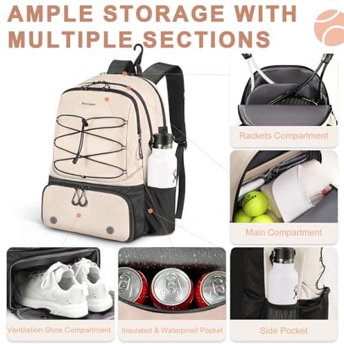 Tennis Bag Holds 2 Rackets, Professional Tennis Bags for Women, Tennis Backpack with Ventilated Shoe Compartment