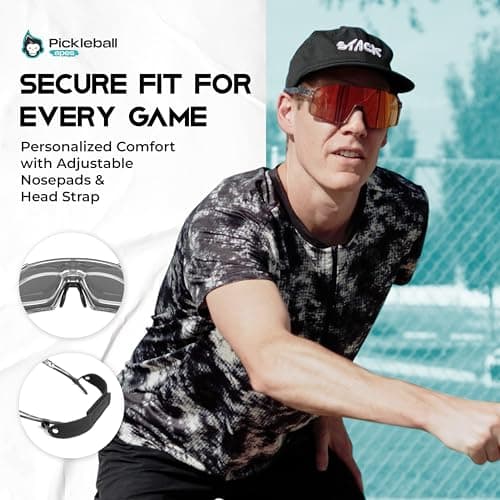 Pickleball Glasses for Women & Men - ANSI Z87.1 Pickleball Safety Glasses with 3 Lenses, Adjustable Nosepads, Head Strap, & Protective Case - Pickleball Protective Eyewear