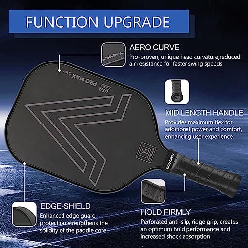 YC DGYCASI 16mm Pickleball Paddles Professional, 2025 USAPA Approved T700 Carbon Fiber Surface Pickle Paddle(CFS), Polypropylene Lightweight Honeycomb Core, Cushion Comfort Grip, with Cover Case Black