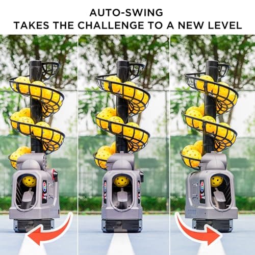 681PBH Pickleball Machine with Auto Swing, 3 Angles & 4 Speeds Adjustable, Portable Pickleball Launcher for Indoors & Outdoors Practice, Powered by Power Bank/Batteries/AC Power, for Beginners