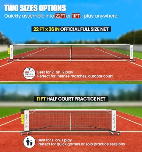 BAGAIL Portable Pickleball Net Set with Wheels, 22 FT Regulation Size & 11 FT Half Court Size 2-in-1 Pickle Ball Net with Ball Collector, Carry Bag, 4 Pickle Balls, Easy Setup for Outdoor Indoor