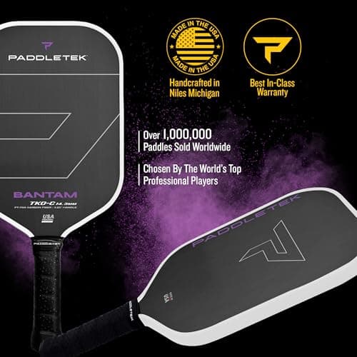 Paddletek Bantam TKO-C 14.3mm Pickleball Paddles with Polymer Honeycomb Core - Unidirectional Carbon Fiber – Torsional Weighting & High Tack Performance Grip - USAPA Approved - 5.25 Inch Handle