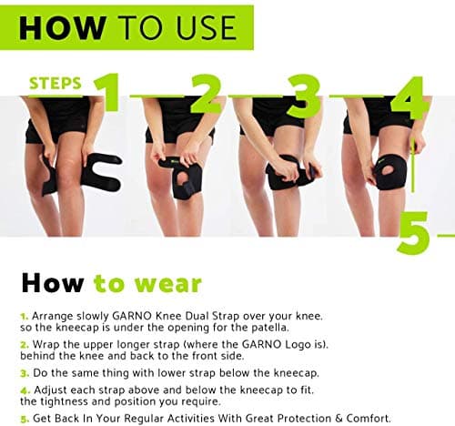GARNO Knee Brace for Pain Relief by Meniscus Tear, MCL, Arthritis, ACL, Osgood Schlatter, Compression Patellar Tendon Support Strap for Working Out, Running, Weightlifting; Men, Women; (Large Size)