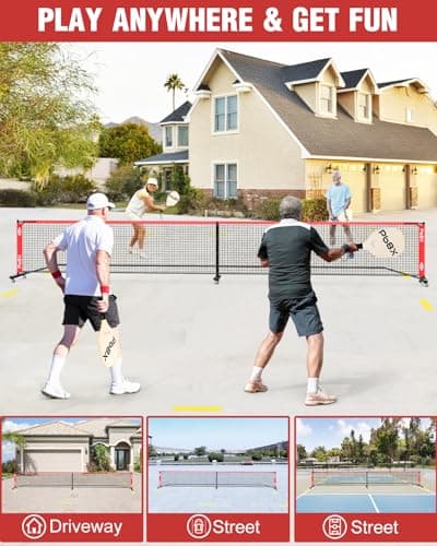 Portable Pickleball Net, Pickle Ball Net Outdoor with 22ft Regulation Size Net, Court Markers, Durable Frame PE Knited Pickleball Practice Net System for Backyard Driveway