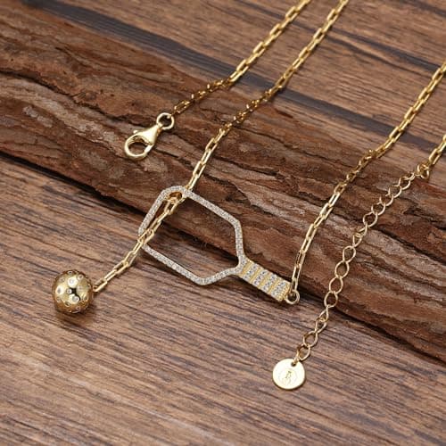 Pickleball Lariat Plus Paddle Necklace - 18k Gold Plate Pickleball Necklace for Women, Pickleball Jewelry, Christmas Gift for Pickleball Lovers