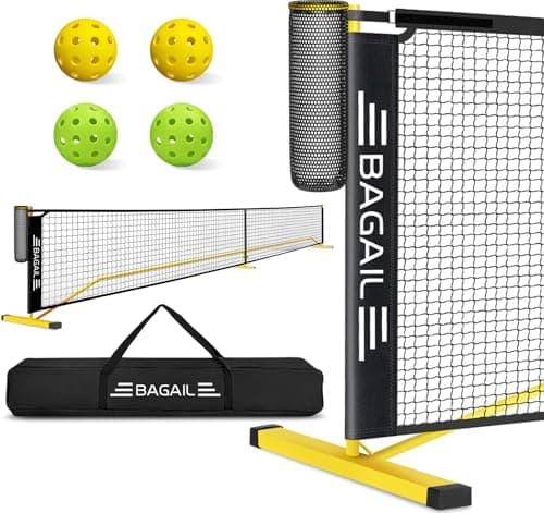 BAGAIL Portable Pickleball Net Set, 22 FT Regulation Size Pickle Ball Net with Ball Collector, Carry Bag, Easy Setup for Outdoor Indoor Driveway - Red