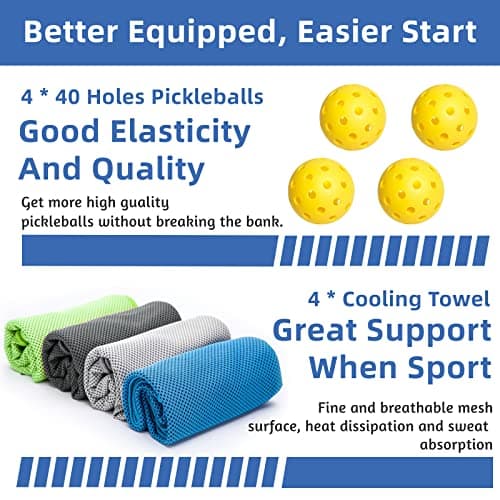 Pickleball Paddles, Pickleball Set with 4 Premium Wood Pickleball Paddles, 4 Pickleball Balls, 4 Cooling Towels & Carry Bag, Pickleball Rackets with Ergonomic Cushion Grip, Gifts for Men Women