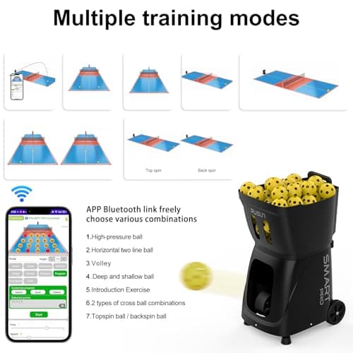 PP Smart PRO Pickleball Machine - 85+ Ball Capacity, 4-6hr Battery, 20-120km/h Speed, 26M Range, App & Remote Control, 5-45° Angle - Perfect for Training, Club & School Coaching
