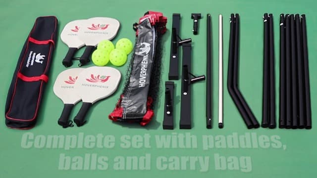 Pickleball Set with Net for Driveway, Portable Regulation Size Pickleball Net System with Paddle Set of 4, Outdoor Pickleballs, Carry Bag, Weather Resistant Metal Frame